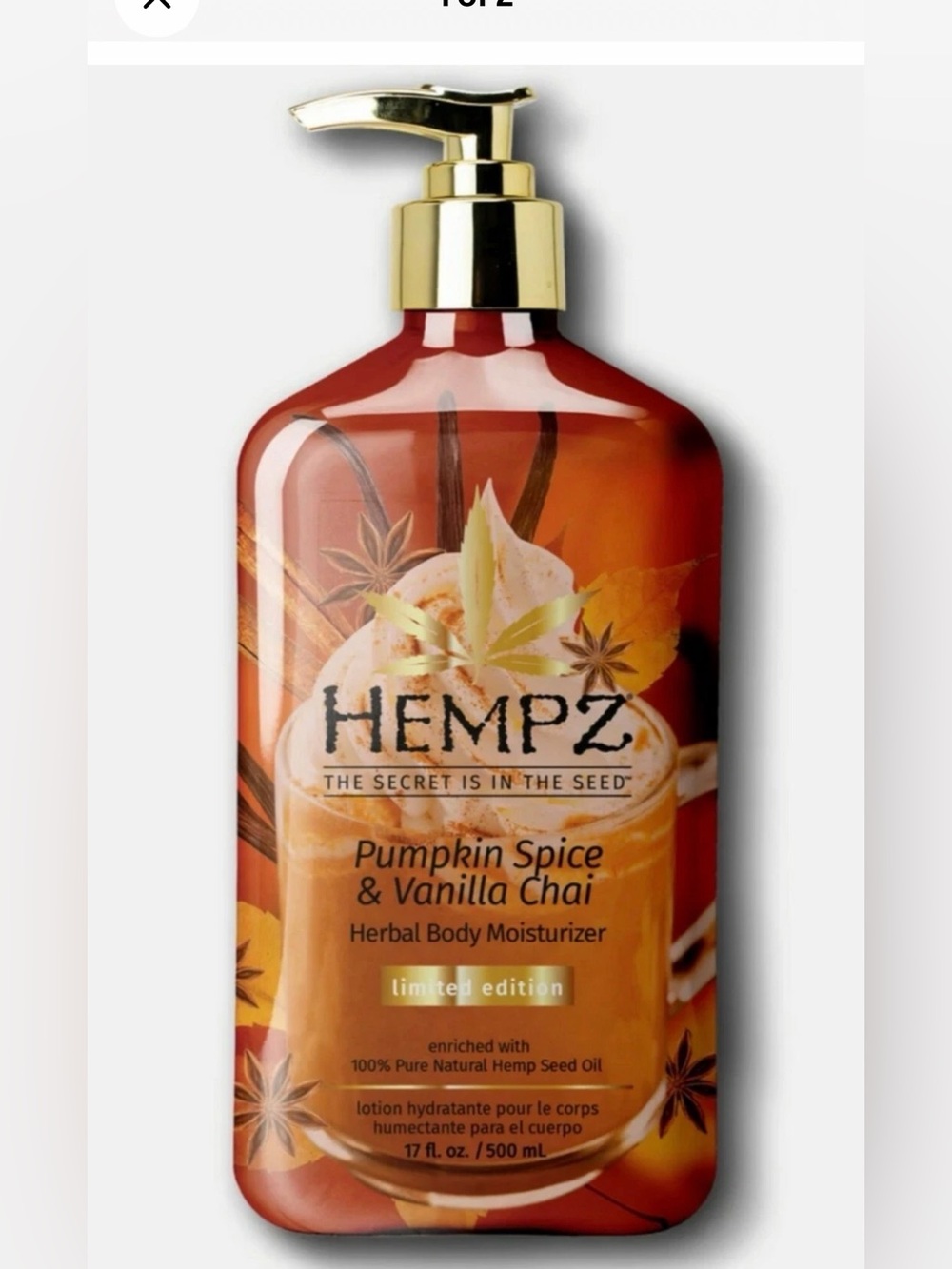 Hempz Herbal Body Moisturizer Pumpkin Spice and Vanilla Chai